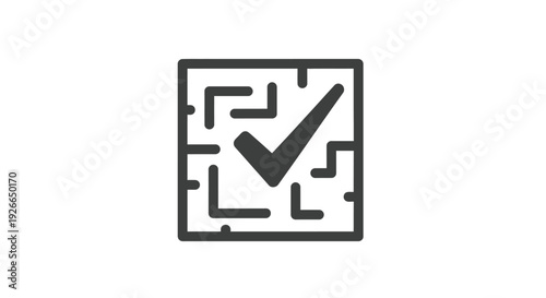 Check mark in maze puzzle icon.