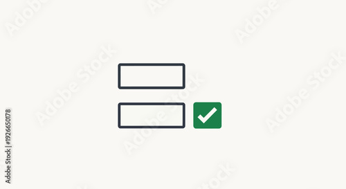 Check mark in green square beside boxes.