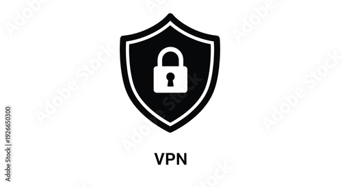 Black shield with padlock icon representing vpn security silhouette