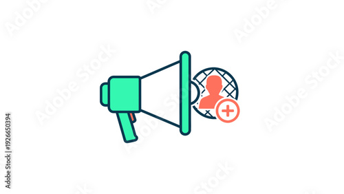 Green Megaphone with Social Media Icon.