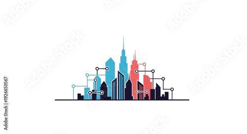 City Skyline with Colorful Buildings.