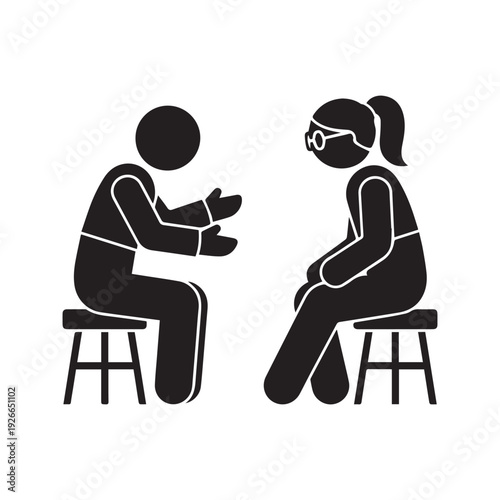 Two People Talking Interview Therapy Counseling Session Silhouette Vector Icon
