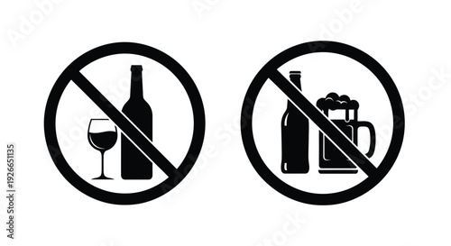 Prohibition signs depicting no alcohol consumption a black silhouette