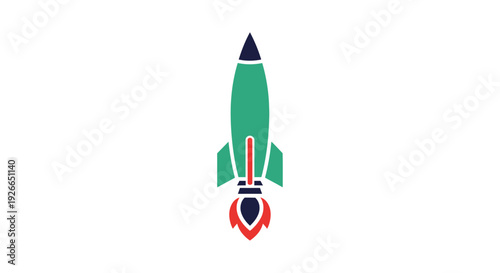 Green Rocket Ship Icon Launching Upwards.