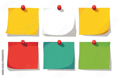 A colorful vector graphic of sticky notes with push pins