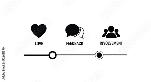 Minimalist icons representing love feedback and involvement as a slider silhouette