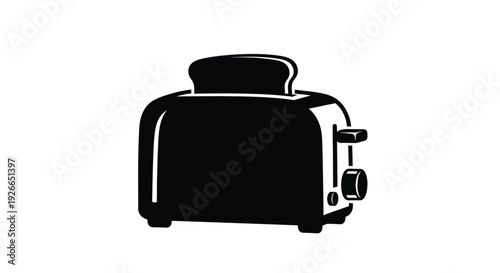 A simple black silhouette of a classic kitchen toaster