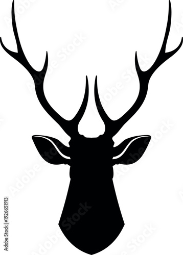 Horned deer black icon. Wild animal silhouette