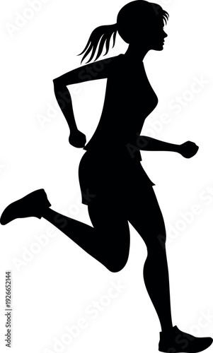 Jogging female figure black silhouette. Woman running