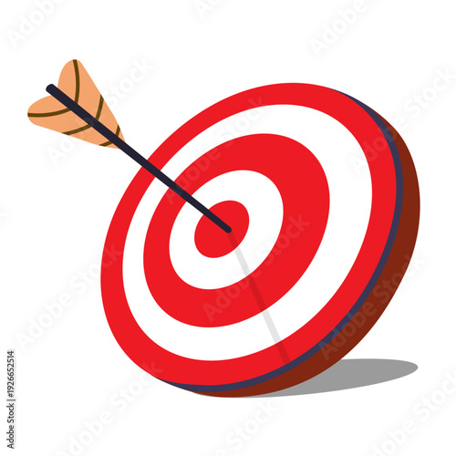 Target with arrow 3d isometric for objective and focus concept, goal achievement, successful business strategy, hitting aim, bullseye symbol and accuracy, find problem solution