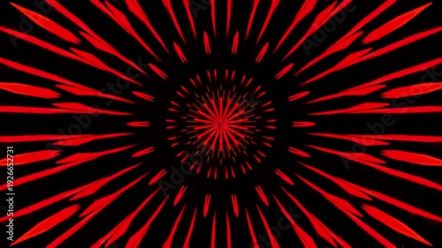 Abstract red, green, yellow radial burst light rays on black background 4k