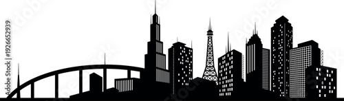 Cityscape black silhouette. City street district panorama