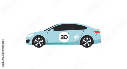 Light Blue Car Side View Illustration.