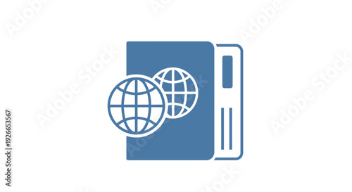 Passport with globe travel document icon.