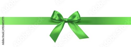 Vector decorative shiny gift bright green ribbon with tied bow design element isolated on white background