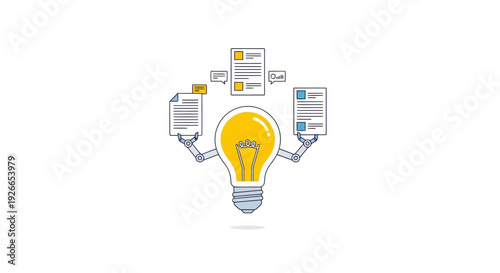 Lightbulb Surrounded by Digital Documents and Ideas.