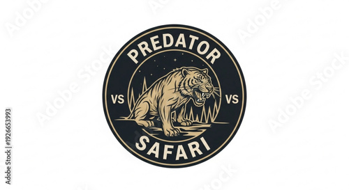 Predator vs safari logo design with lion illustration wild animal theme hunting concept vector graphics black and gold color scheme