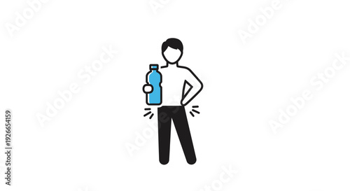 Person holding a blue water bottle.