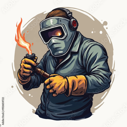 Welder in Protective Gear Soldering Metal.