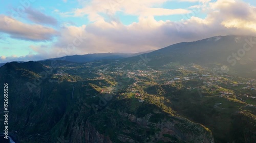 Evening Light Over Coastal Village and Mountains, Madeira Island Portugal