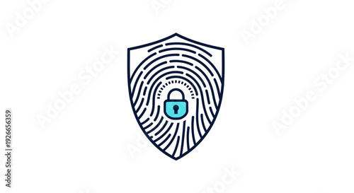 Shield with fingerprint and padlock icon.