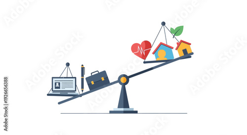 Seesaw with objects on balance scale.