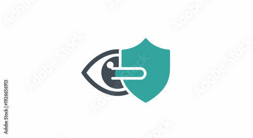 Shield with eye and lock symbol.