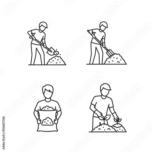 Man working with sand in various stages of labor.