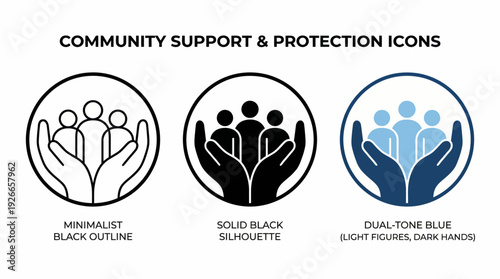 Community Support Protection Icons Vector | Hands, People, Care, Safety, Solid, Outline, Dual-Tone, Blue, Minimalist, Silhouette, Social, Nonprofit, Awareness, Charity, Security, Trust