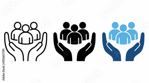 Community Support Protection Icons Vector | Hands, People, Care, Safety, Solid, Outline, Dual-Tone, Blue, Minimalist, Silhouette, Social, Nonprofit, Awareness, Charity, Security, Trust