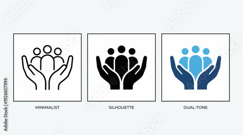 Community Support Protection Icons Vector | Hands, People, Care, Safety, Solid, Outline, Dual-Tone, Blue, Minimalist, Silhouette, Social, Nonprofit, Awareness, Charity, Security, Trust