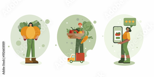 Fresh produce delivery a farmer shopping and online ordering scene