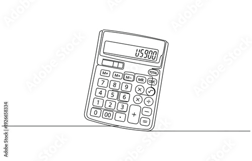 Continuous one line art of calculator tool to help counting number.