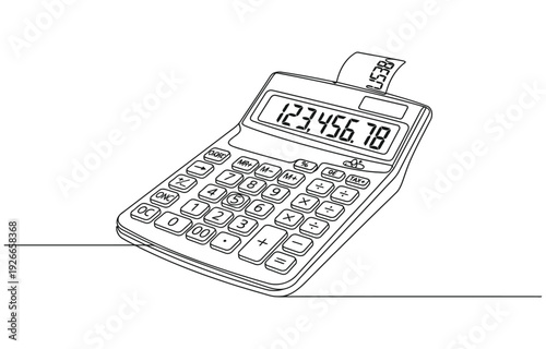 Continuous one line art of calculator tool to help counting number.