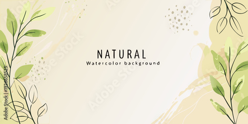 Elegant watercolor floral background with the word natural featured prominently