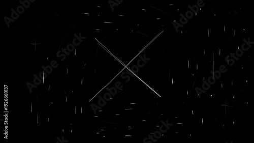 Retro texture with white scratches and draft marks on black background. Worn film strip overlay effect.