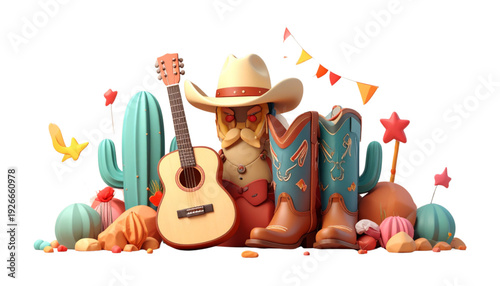 A vibrant and colorful celebration of mexican independence day with traditional decorations isolated on transparent background