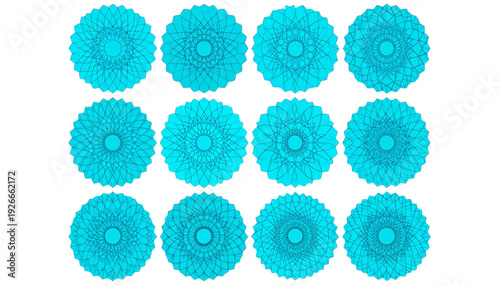 A vibrant and colorful arrangement of circular shapes in a grid pattern isolated on transparent background