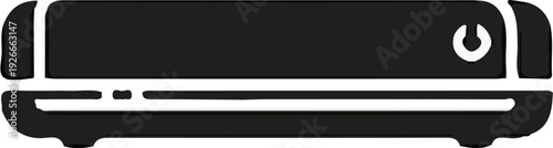 Minimalist black icon of a set top box or media player