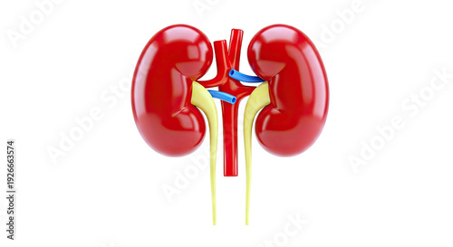 Anatomical Illustration of Human Kidneys with Blood Vessels