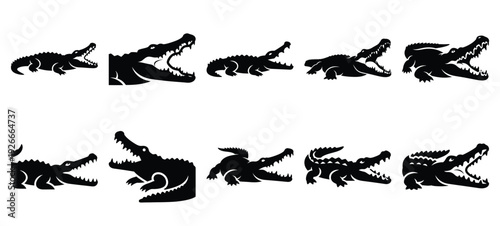 silhouette nature crocodile snap drawing icons and set of graphics nature elements