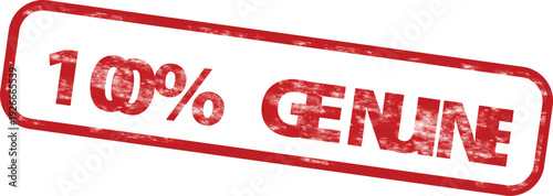 Red grunge one hundred percent genuine rubber stamp isolated on white, symbolizing authentic premium quality, certified original products, and official legitimate guarantee.