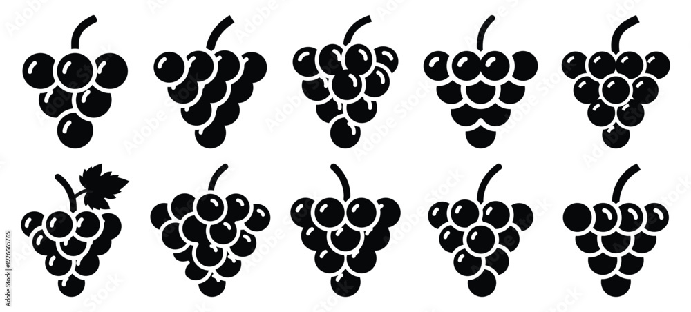 Fototapeta premium silhouette nature grape cluster drawing icons and set of graphics nature elements