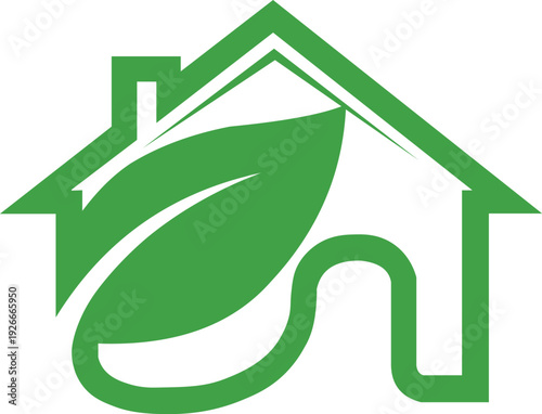 Green eco house leaf logo icon symbol for sustainable living, energy saving, and environmental real estate with vector illustration