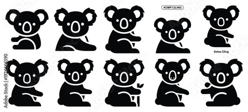silhouette nature koala cling drawing icons and set of graphics nature elements