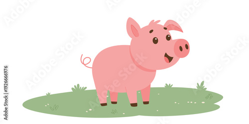 Cute Pig Cartoon. Farm Animal Character for Kids. Funny Pink Piglet Illustration. Rural Agriculture Theme. Isolated Flat Vector.