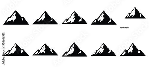 silhouette nature mountain peak drawing icons and set of graphics nature elements