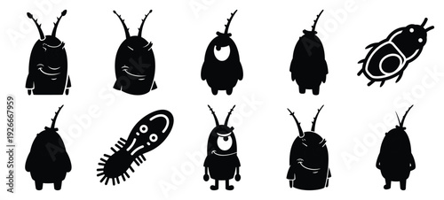 silhouette nature plankton dot drawing icons and set of graphics nature elements