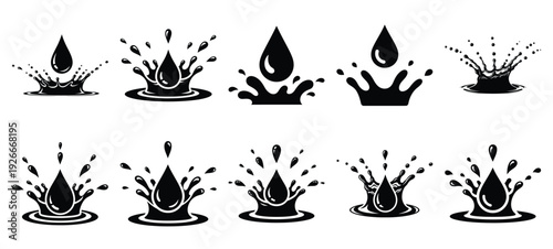silhouette nature raindrop splash drawing icons and set of graphics nature elements