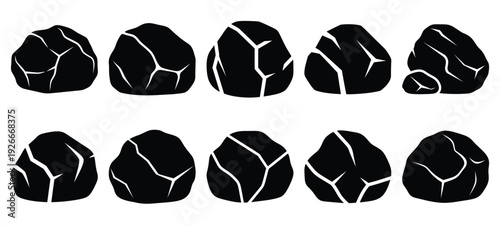 silhouette nature rock boulder drawing icons and set of graphics nature elements